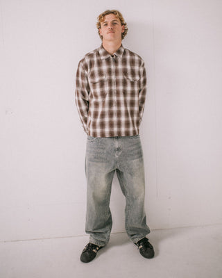 Man wearing Zeal Zip Thru Over Shirt in Pinecone