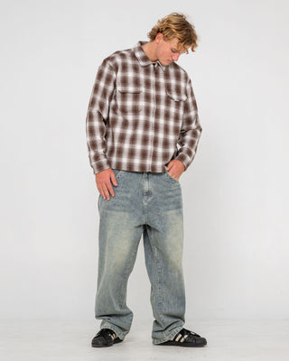 Man wearing Zeal Zip Thru Over Shirt in Pinecone