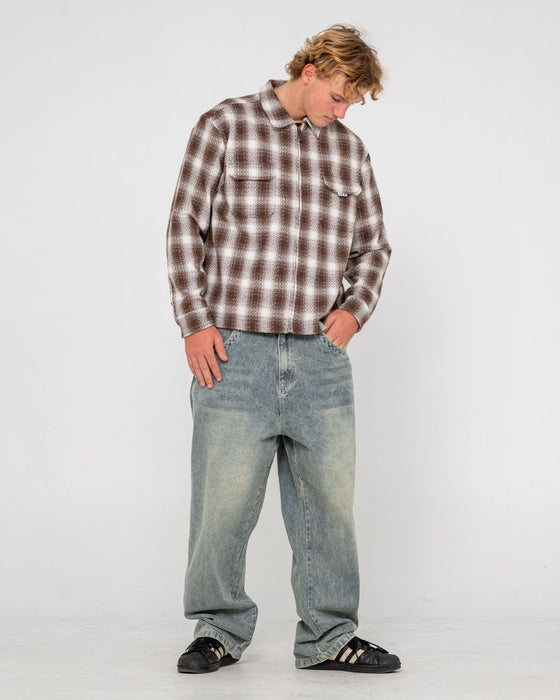 man-wearing-zeal-zip-thru-over-shirt-in-pinecone