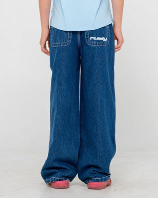 Girl wearing Flip Girl Low Rise Jean in Deep Sea Blue