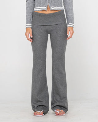 Woman wearing Hilton Low Rise Bootleg Track Pant in Charcoal Marle