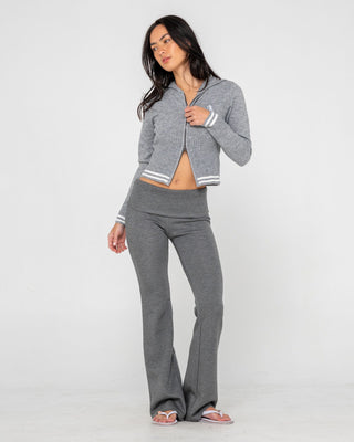 Woman wearing Hilton Low Rise Bootleg Track Pant in Charcoal Marle