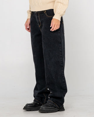 Woman wearing Bethany Baggy Low Rise Jean in Black Out