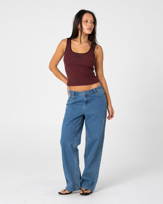 Woman wearing Bethany Baggy Low Rise Jean in Middy Blue