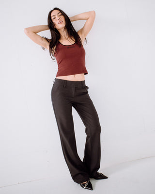 Woman wearing Finance Mummy Low Rise Suit Pant in Black