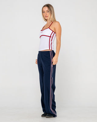 Woman wearing Brother Bronson Lounge Pant in Navy Blue