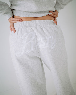 Woman wearing Trailer Trash Wide Leg Track Pant in Ecru Marle