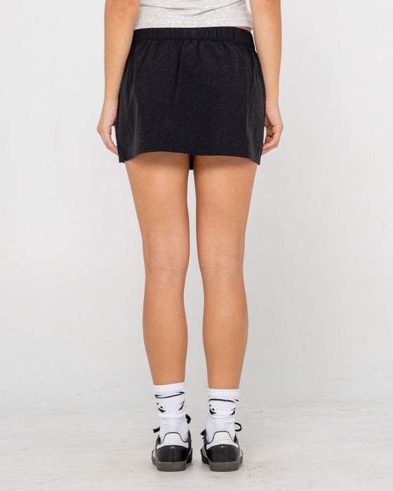 woman-wearing-lombardi-nylon-mini-skirt-in-black