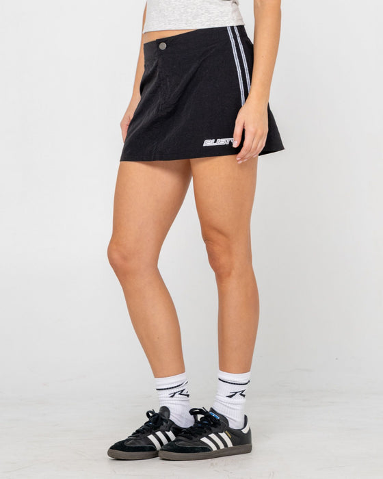 woman-wearing-lombardi-nylon-mini-skirt-in-black