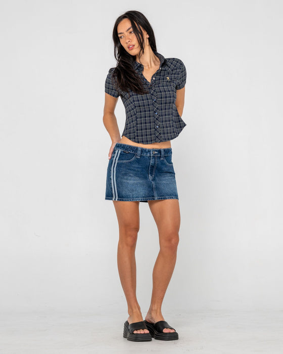 woman-wearing-flip-mommy-diy-low-rise-mini-denim-skirt-in-blasted-deep-sea-blue
