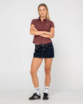 Tripper Raw Low Rise Mini Denim Skirt