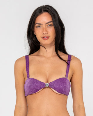 Woman wearing Shimmy Bralette Bikini Top in Grape