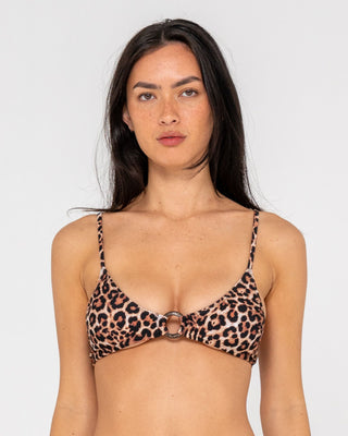 Woman wearing Lennie Leopard Bralette Bikini Top in Java