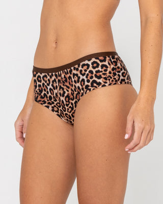 Woman wearing Lennie Leopard Bikini Booty Short in Java