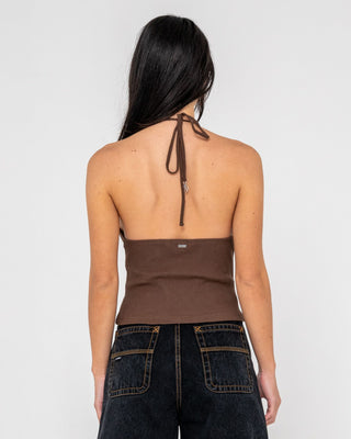 Woman wearing Emma Cut Out Skimmer Tank in Java