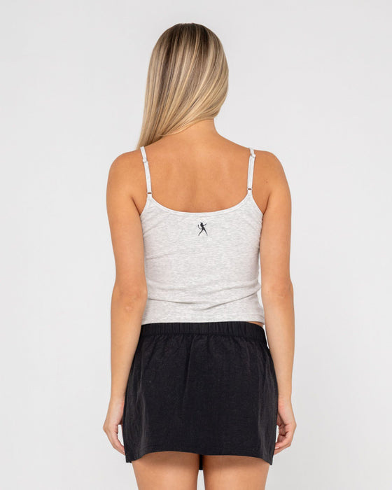 woman-wearing-core-circle-horn-tank-in-ecru-marle