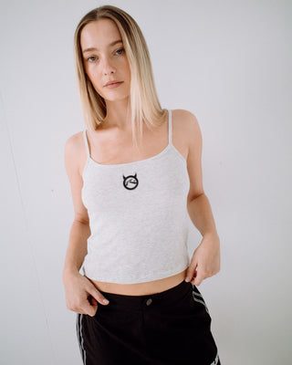 Woman wearing Core Circle Horn Tank in Ecru Marle