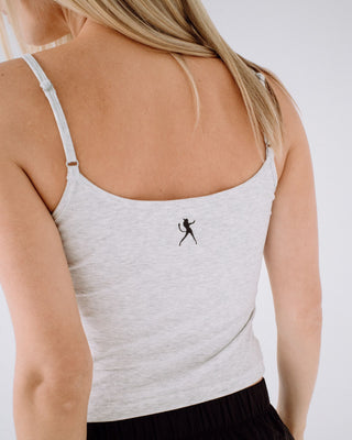 Woman wearing Core Circle Horn Tank in Ecru Marle