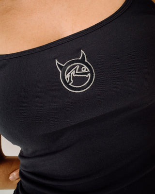 Woman wearing Core Circle Horn Tank in Navy