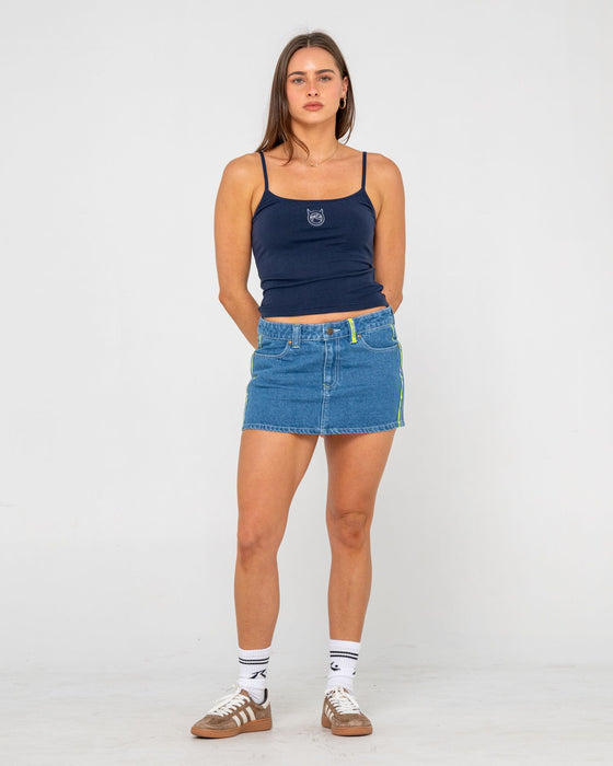 woman-wearing-core-circle-horn-tank-in-navy