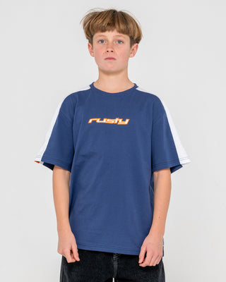 Boy wearing 2K Sing Short Sleeve Tee Boys in Dark Blue