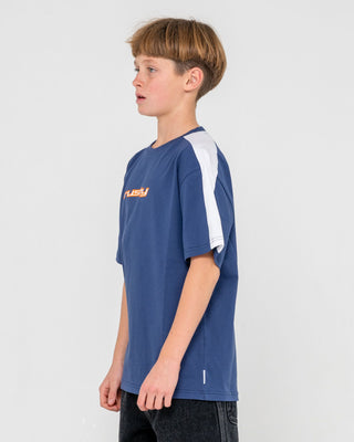 Boy wearing 2K Sing Short Sleeve Tee Boys in Dark Blue