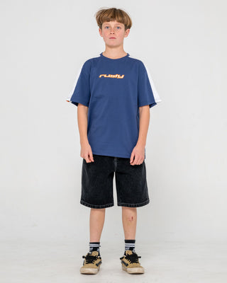 Boy wearing 2K Sing Short Sleeve Tee Boys in Dark Blue