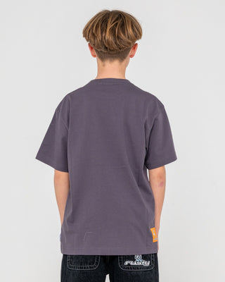 Boy wearing Dr. Dot Short Sleeve Tee Boys in Coal