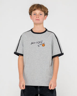 Boy wearing Graffiti Pop Short Sleeve Tee Boys in Grey Marle