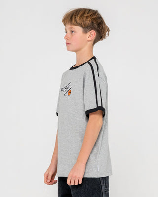Boy wearing Graffiti Pop Short Sleeve Tee Boys in Grey Marle
