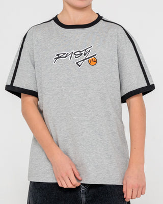 Boy wearing Graffiti Pop Short Sleeve Tee Boys in Grey Marle