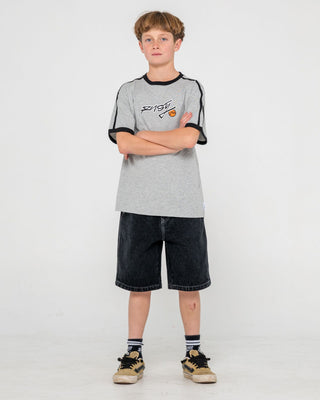 Boy wearing Graffiti Pop Short Sleeve Tee Boys in Grey Marle