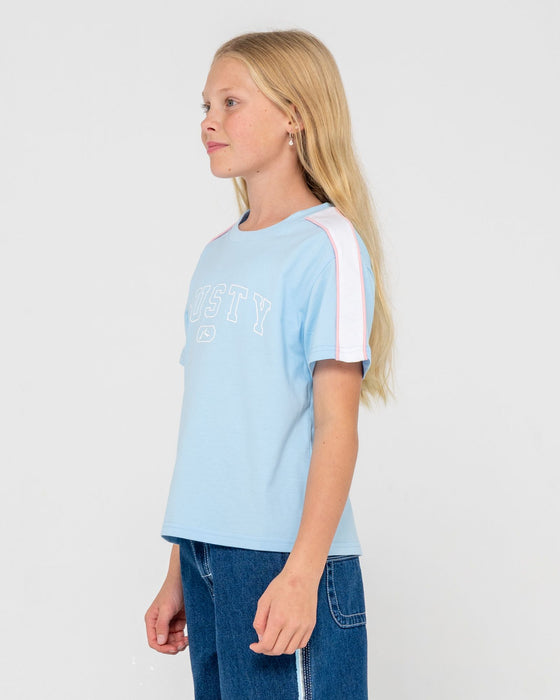 girl-wearing-girls-team-varity-standard-tee-in-vintage-blue