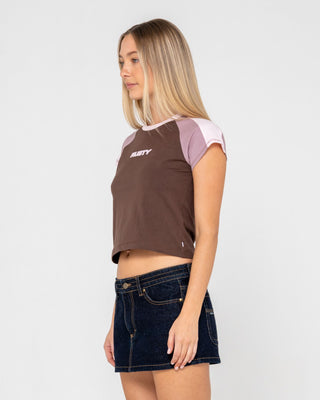 Woman wearing Bradley Mini Cap Sleeve Tee in Java