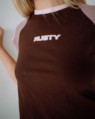 Woman wearing Bradley Mini Cap Sleeve Tee in Java