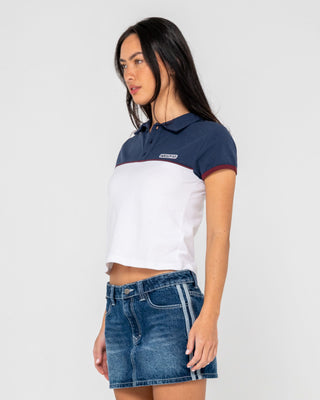 Woman wearing Insert Dad Joke Baby Polo Tee in Multi