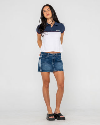 Woman wearing Insert Dad Joke Baby Polo Tee in Multi