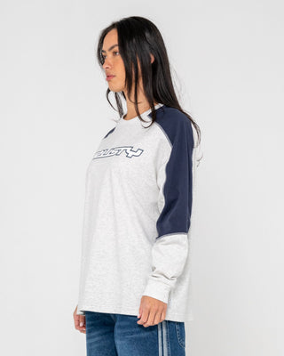 Woman wearing Timmy Target Contrast L/S Tee in Ecru Marle