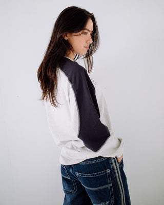 Woman wearing Timmy Target Contrast L/S Tee in Ecru Marle