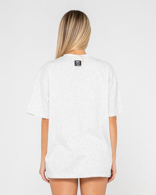 Woman wearing Sprayer Oversize Tee in Ecru Marle
