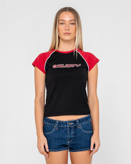 woman-wearing-archived-raglan-baby-tee-in-black