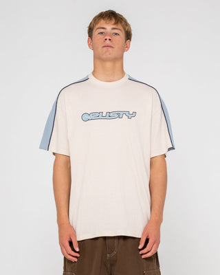 Man wearing Alonso Short Sleeve Tee in Cream