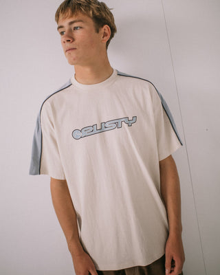 Man wearing Alonso Short Sleeve Tee in Cream