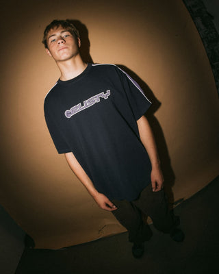 Man wearing Alonso Short Sleeve Tee in Navy Blue 3