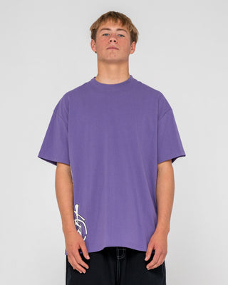 Man wearing Spraya Short Sleeve Tee in Purple Ash