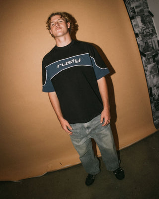 Man wearing Kinetic Short Sleeve Heavy Tee in Black