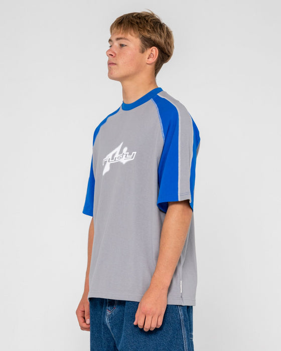 man-wearing-fade-r-short-sleeve-tee-in-stone-grey