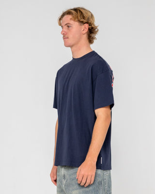 Man wearing Glaze-r Short Sleeve Tee in Navy Blue