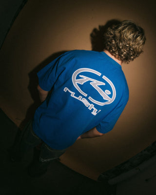 Man wearing Turbo Short Sleeve Tee in Royal Blue