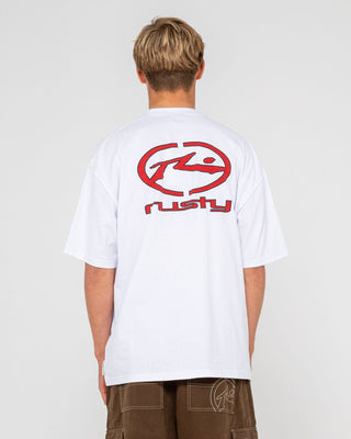 Man wearing Turbo Short Sleeve Tee in White